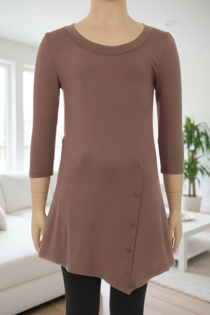 Girls Solid Brown Dress Asymmetric 3/4 Sleeve Tunic Top Tops MomMe and More 