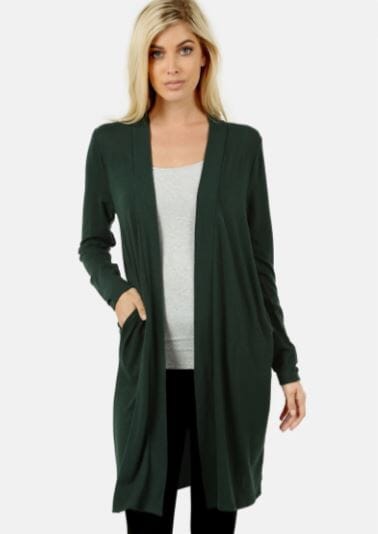 Womens Pocket Cardigan, Solid Green Sweater Cardigan: Plus Size Cardigan MomMe and More 