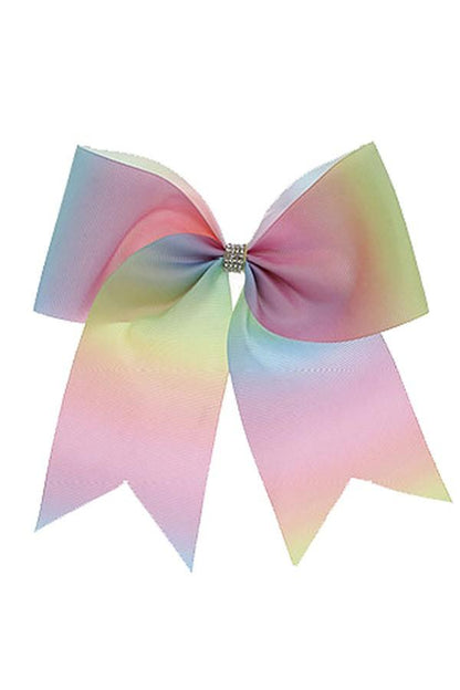 Girl's JoJo Inspired Large Cheer Hair Bow: Rainbow Ombre accessories MomMe and More 
