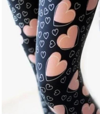 Womens Valentines Day Leggings, Pink Heart Printed Leggings: Yoga Waist Leggings MomMe and More 