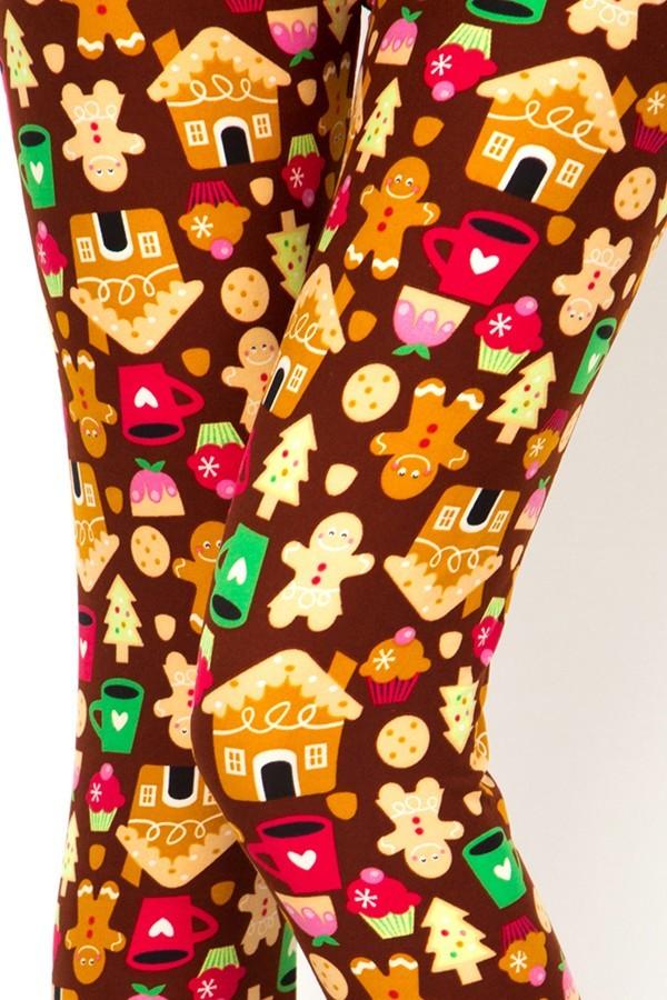 Women's Christmas Gingerbread Leggings Brown: OS and Plus Leggings MomMe and More 
