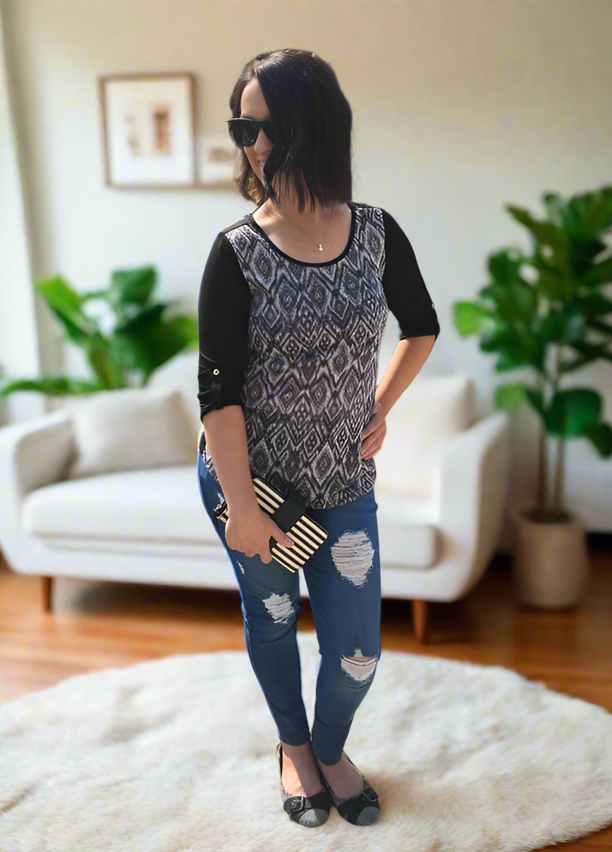 Womens Raglan Color Block Top: Gray/Black Tops MomMe and More 