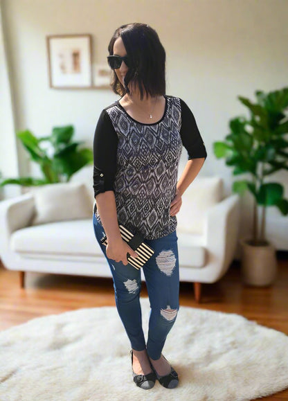 Womens Raglan Color Block Top: Gray/Black Tops MomMe and More 