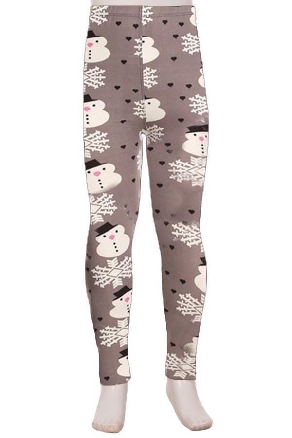Girl's Snowman Printed Leggings Gray: S and L Leggings MomMe and More 