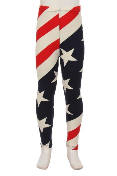 Girl's American Flag 4th Of July Leggings Red/White/Blue: S and L Leggings MomMe and More 
