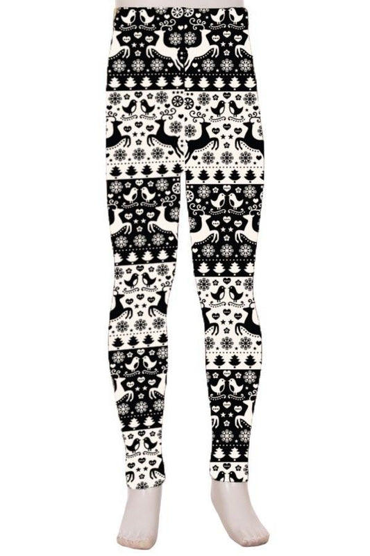 Girl's Christmas Reindeer Printed Leggings: S and L Leggings MomMe and More 