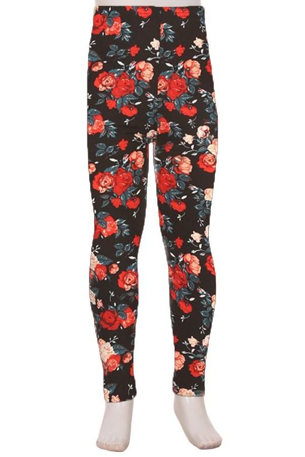 Girl's Rose Printed Leggings Red: S and L Leggings MomMe and More 