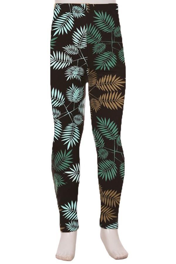 Girls Tropical Fern Printed Leggings Blue: S and L Leggings MomMe and More 