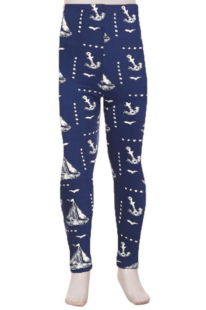 Girls Sailboats Leggings Nautical Anchors Blue/White: S and L Leggings MomMe and More 