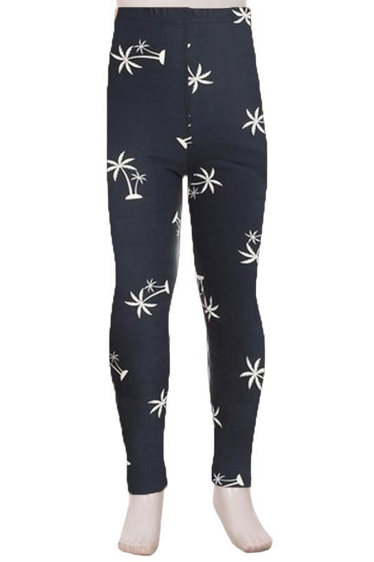 Girl's Palm Tree Printed Leggings Blue: S and L Leggings MomMe and More 