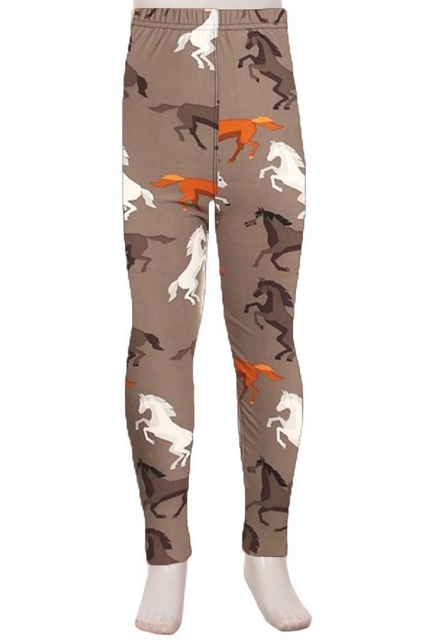Girl's Horse Western Printed Leggings Gray: S and L Leggings MomMe and More 
