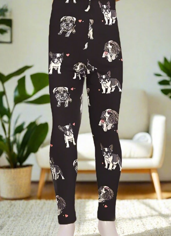 Girl's Puppy Dogs Printed Leggings Black: S and L Leggings MomMe and More 