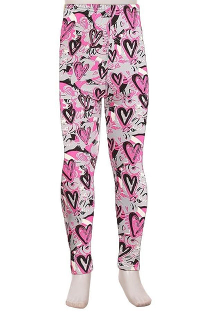 Girl's Heart Printed Leggings Gray: S and L Leggings MomMe and More 