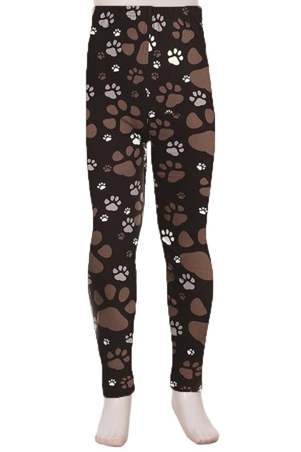 Girl's Dog Paw Print Leggings Black/Brown: S and L Leggings MomMe and More 