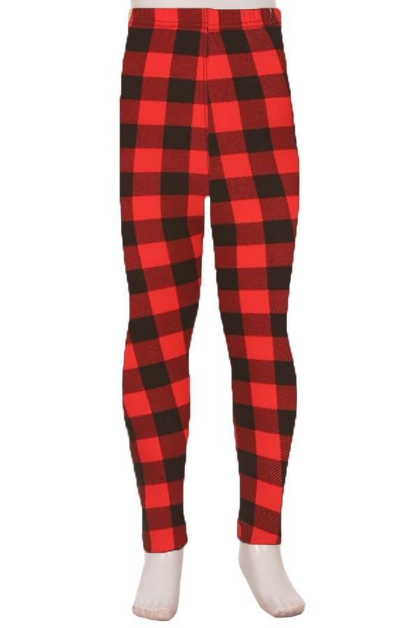 Girls Leggings Red Plaid Leggings Kids Yoga Pants MomMe and More