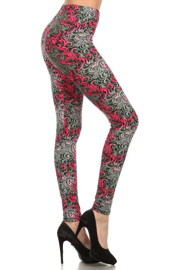 Women's Rose Vine Printed Leggings Pink: OS and Plus Leggings MomMe and More 