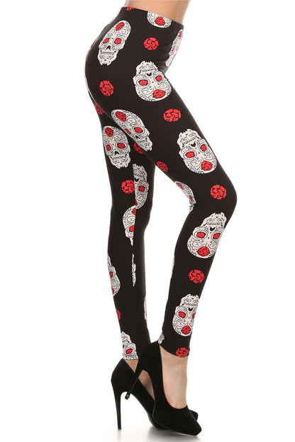 Women's Sugar Skull Rose Leggings: OS and Plus Leggings MomMe and More 