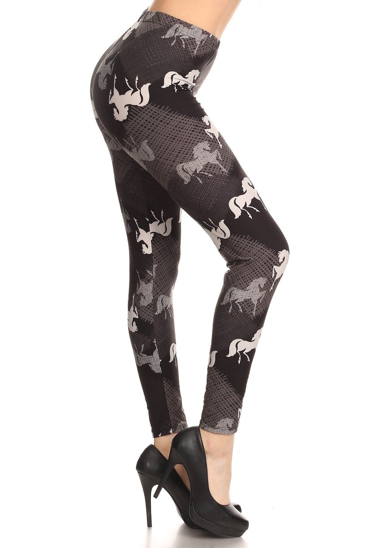 Women's Horse Printed Leggings Black: OS and Plus Leggings MomMe and More 