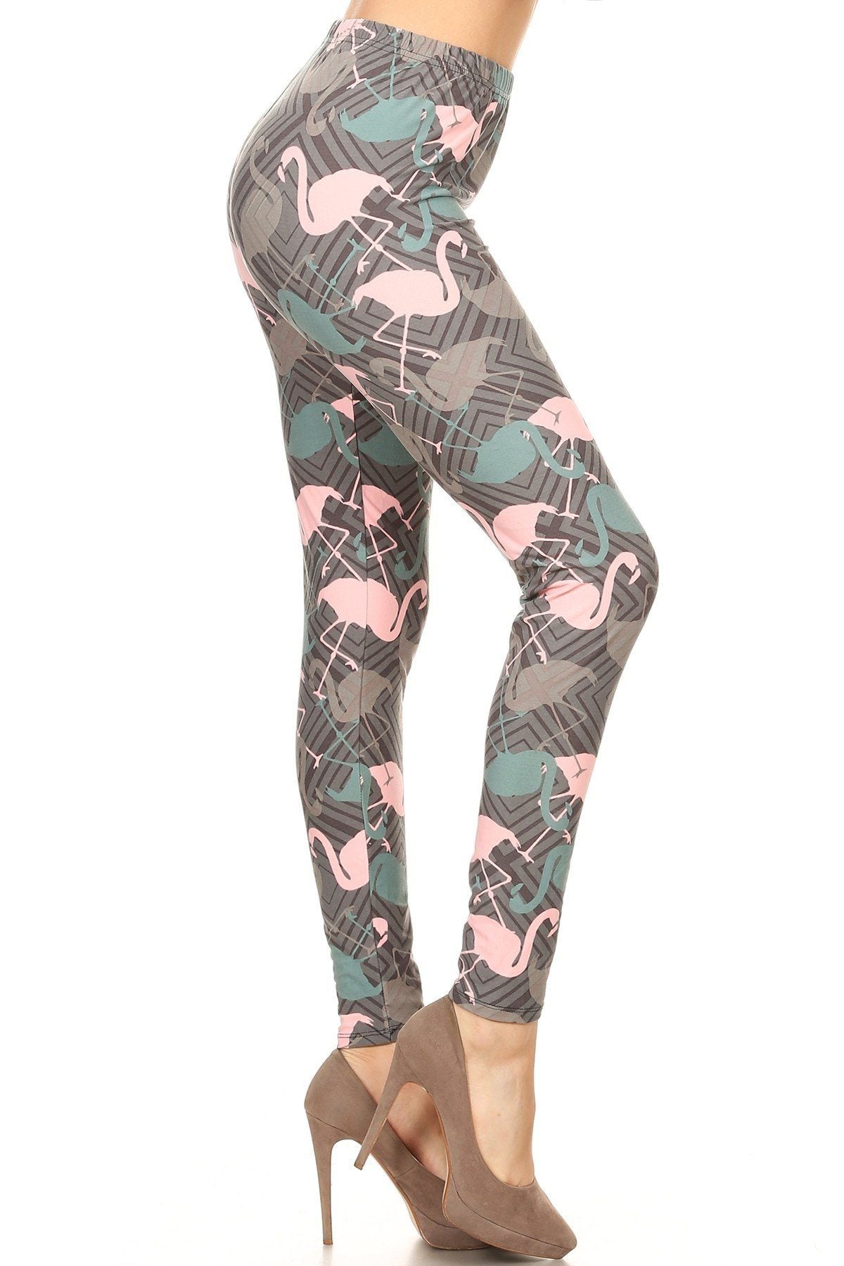 Women's Pink Flamingo Printed Leggings: OS and Plus Leggings MomMe and More 