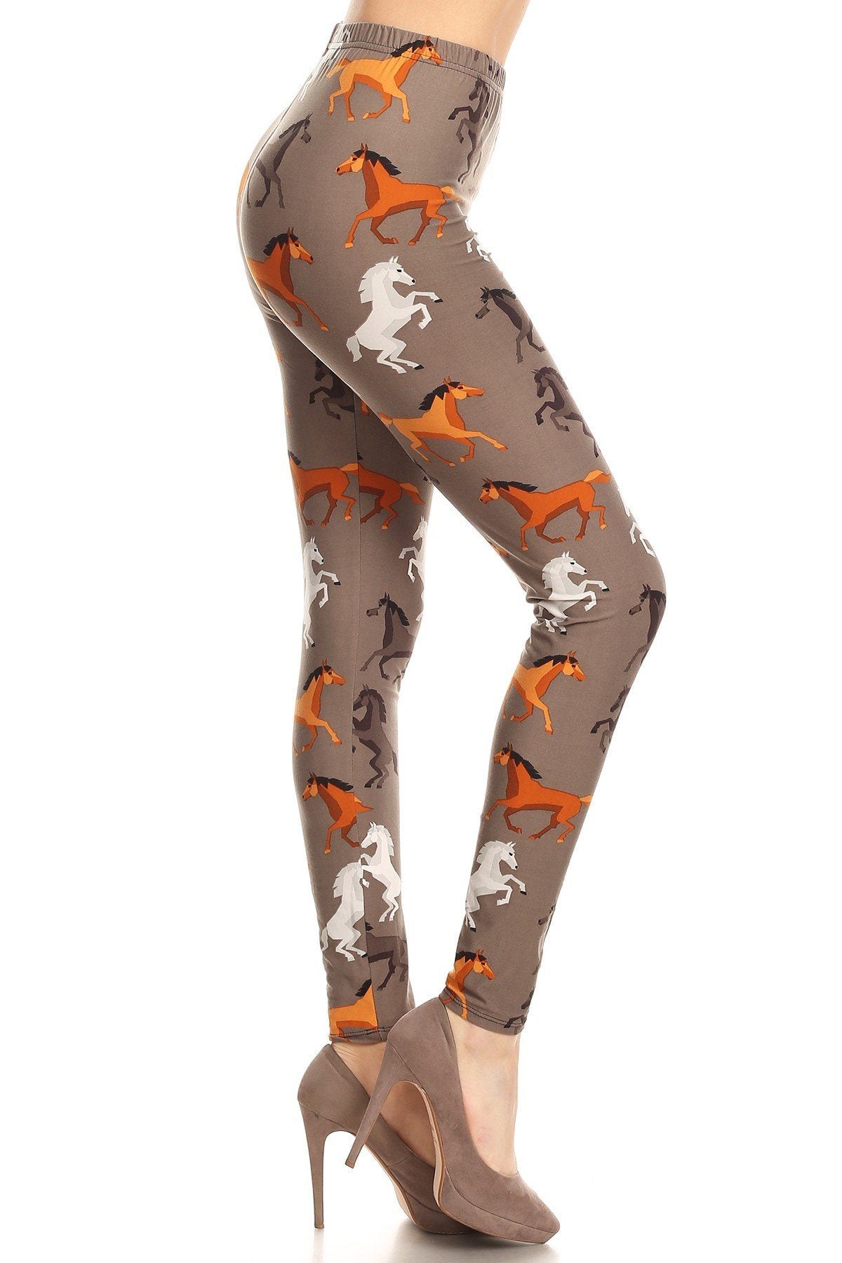 Women's Horse Printed Leggings Gray: OS and Plus Leggings MomMe and More 