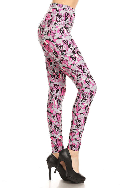 Women’s Heart Printed Leggings Pink: OS and Plus Leggings MomMe and More 