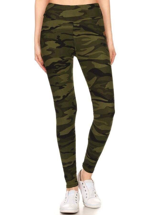 Women's Camouflage Yoga Leggings, Green: OS and Plus Leggings MomMe and More 