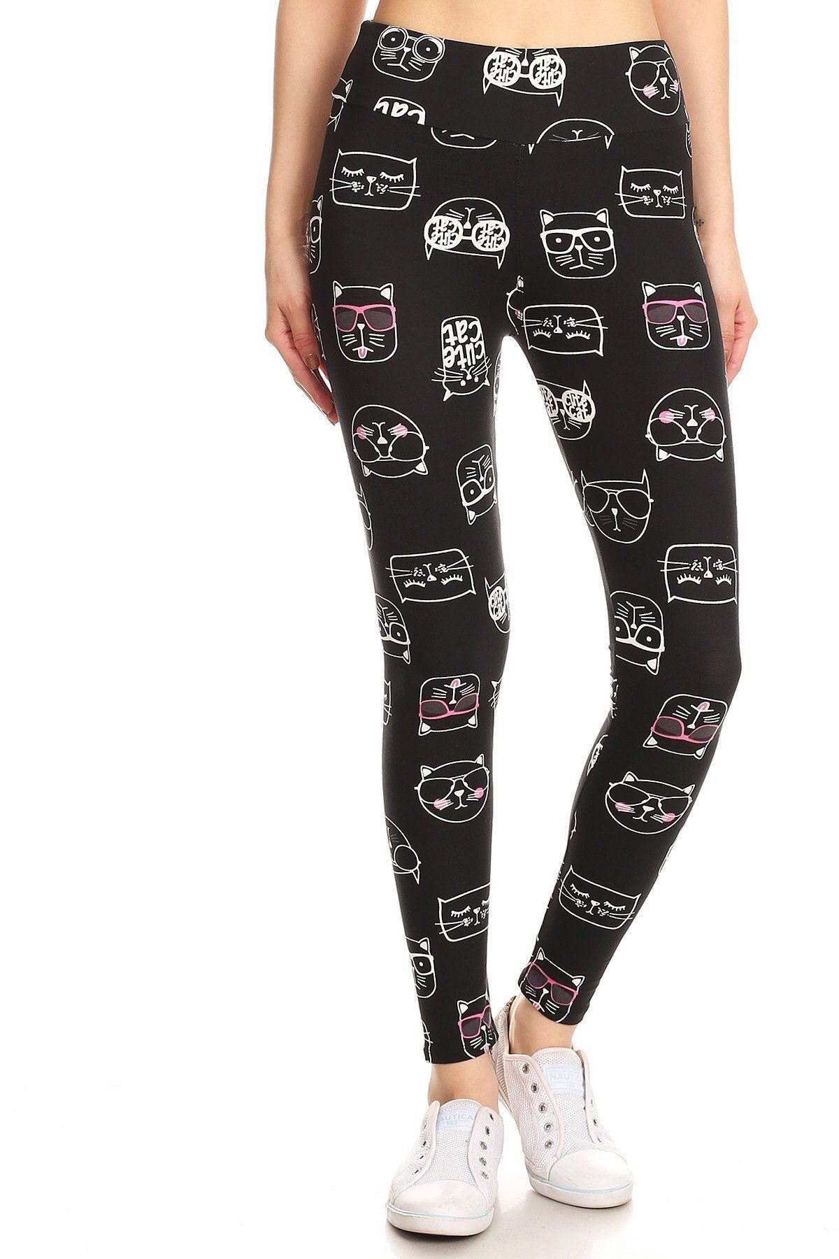 Womens Black Cat Printed Leggings: Yoga Waist Leggings MomMe and More 
