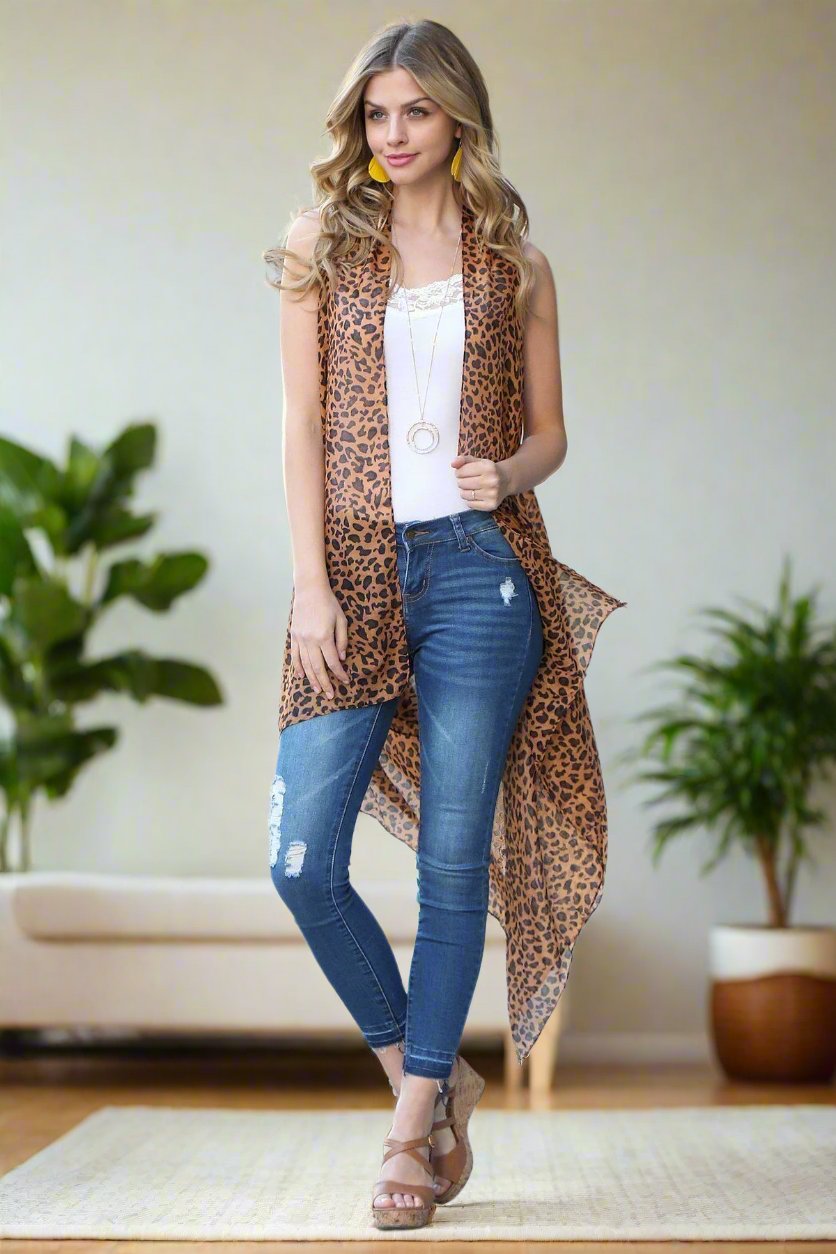 Womens Cheetah Leopard Cardigan Kimono Vest Cardigan MomMe and More 