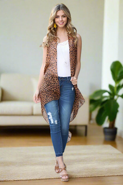 Womens Cheetah Leopard Cardigan Kimono Vest Cardigan MomMe and More 