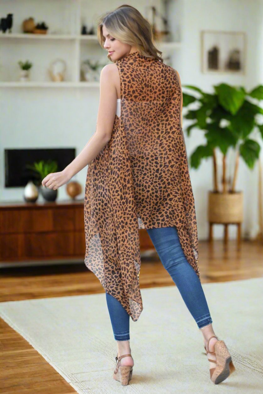 Womens Cheetah Leopard Cardigan Kimono Vest Cardigan MomMe and More 