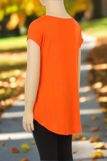 Orange Solid Top For Girls Short Sleeve Shirt: 6/8/10/12 Tops MomMe and More 