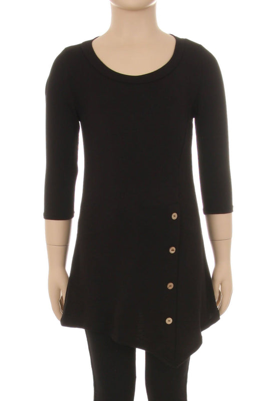 Girls Solid Black Dress Asymmetric 3/4 Sleeve Tunic Top Tops MomMe and More 
