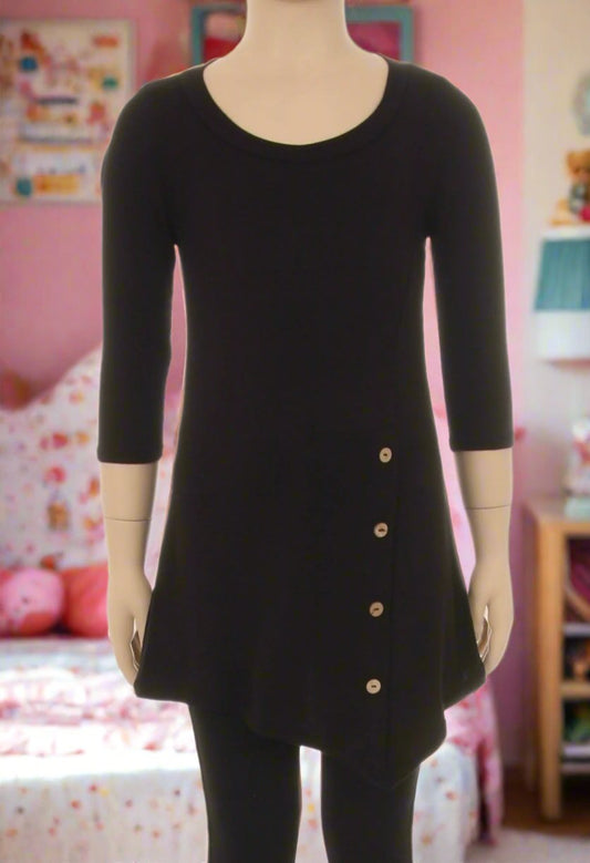 Girls Solid Black Dress Asymmetric 3/4 Sleeve Tunic Top Tops MomMe and More 