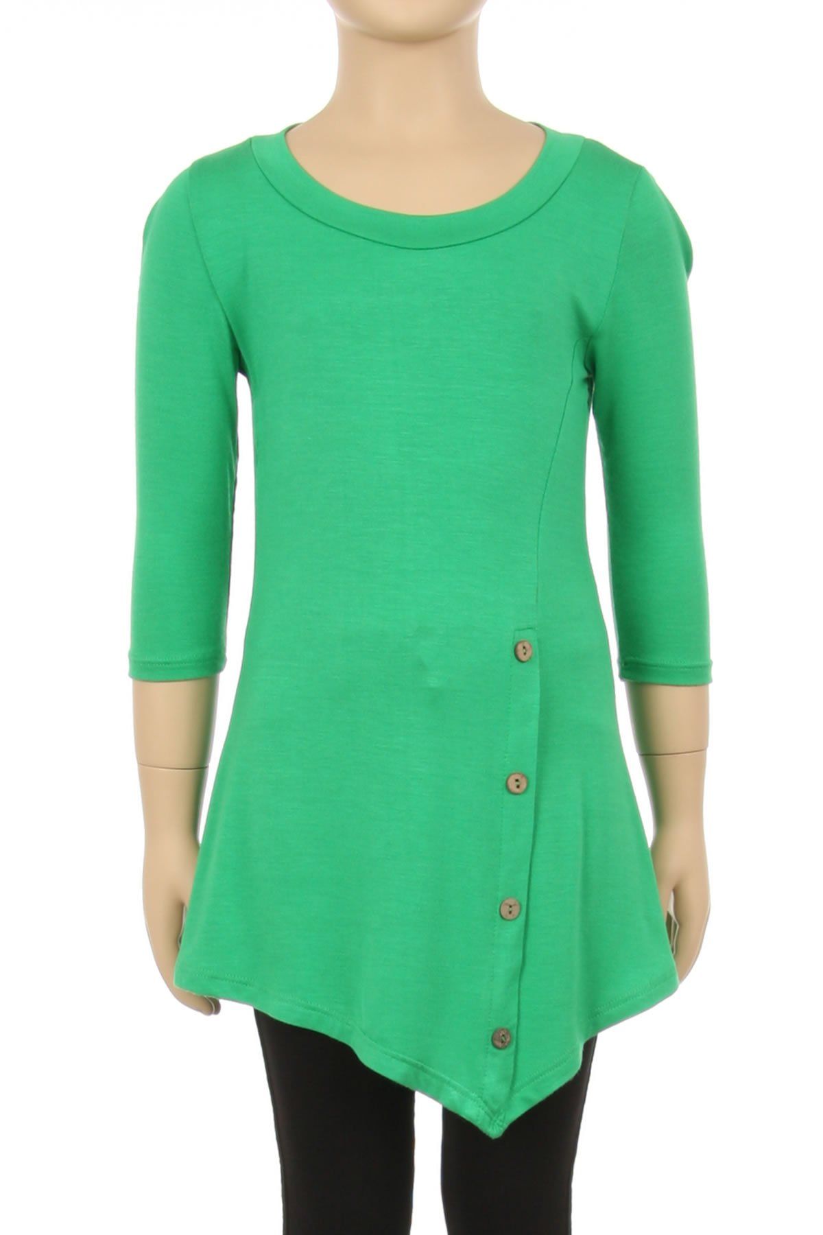 Girls Solid Green Dress Asymmetric 3/4 Sleeve Tunic Top Tops MomMe and More 