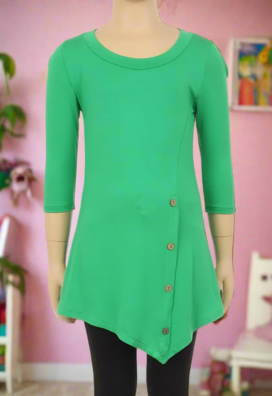 Girls Solid Green Dress Asymmetric 3/4 Sleeve Tunic Top Tops MomMe and More 