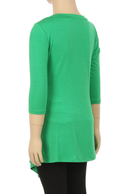 Girls Solid Green Dress Asymmetric 3/4 Sleeve Tunic Top Tops MomMe and More 