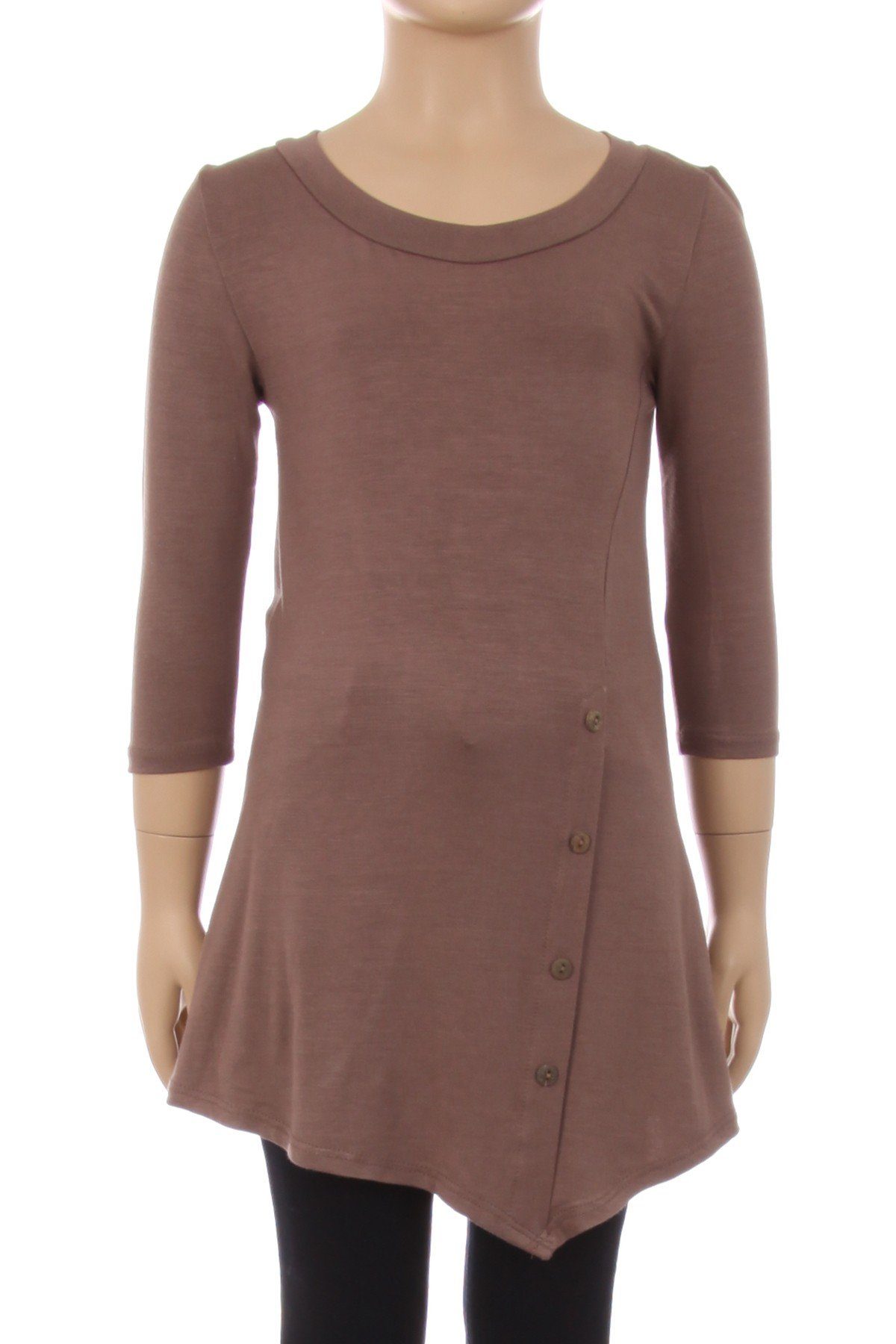Girls Solid Brown Dress Asymmetric 3/4 Sleeve Tunic Top Tops MomMe and More 