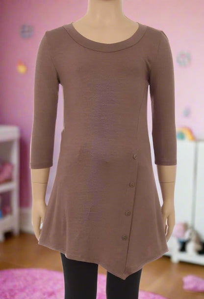 Girls Solid Brown Dress Asymmetric 3/4 Sleeve Tunic Top Tops MomMe and More 