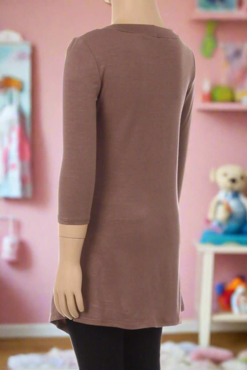 Girls Solid Brown Dress Asymmetric 3/4 Sleeve Tunic Top Tops MomMe and More 