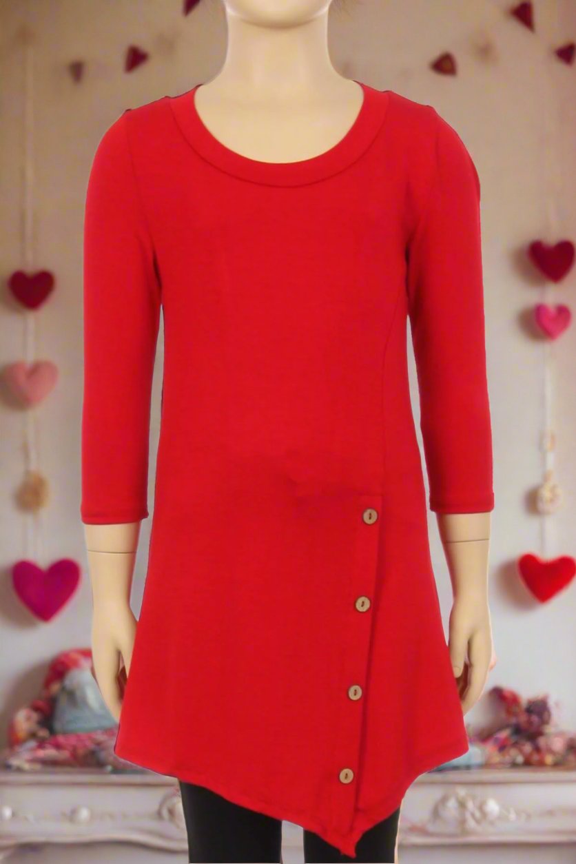 Girls Solid Red Dress Asymmetric 3/4 Sleeve Tunic Top Tops MomMe and More 