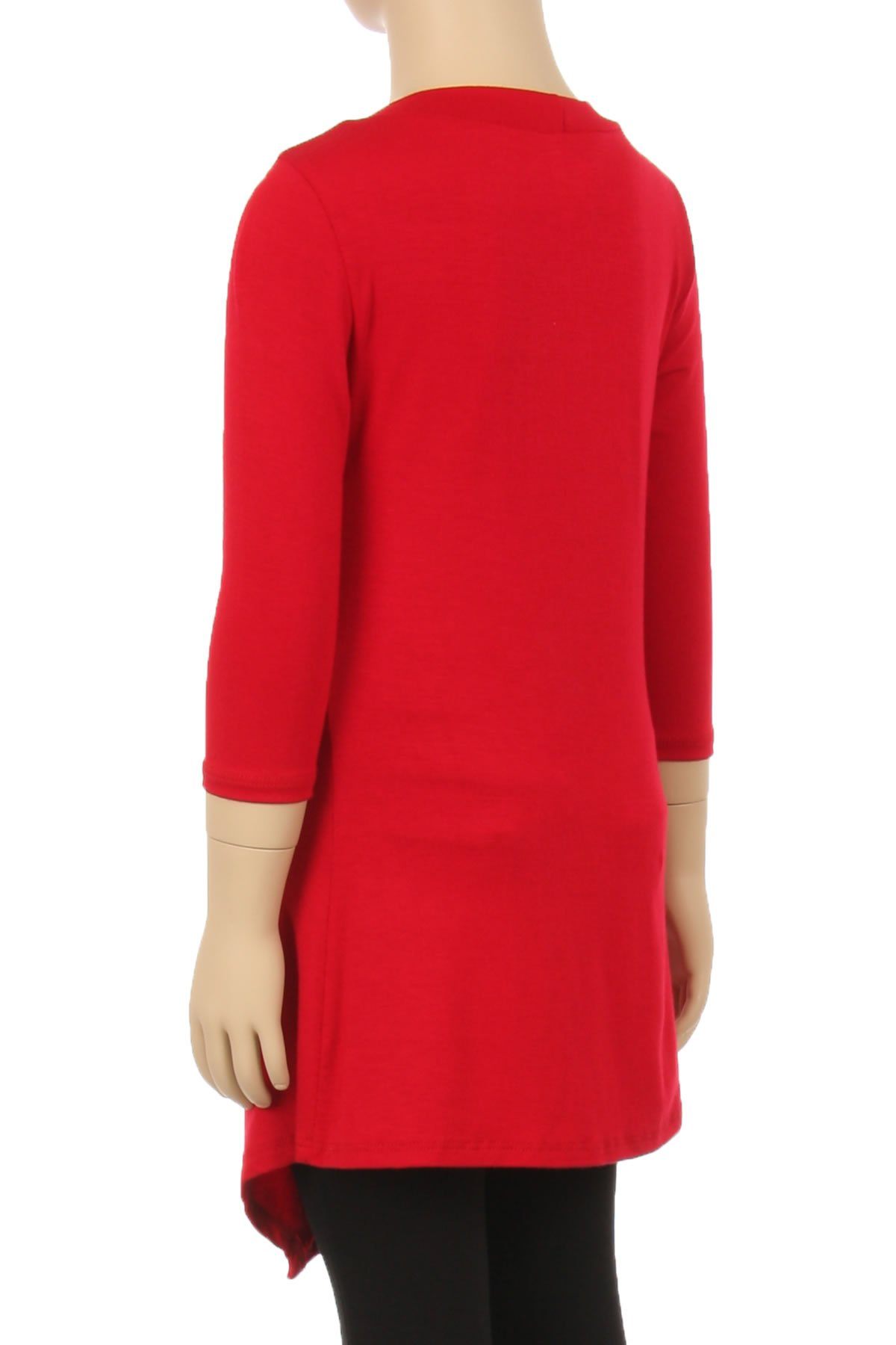 Girls Solid Red Dress Asymmetric 3/4 Sleeve Tunic Top Tops MomMe and More 