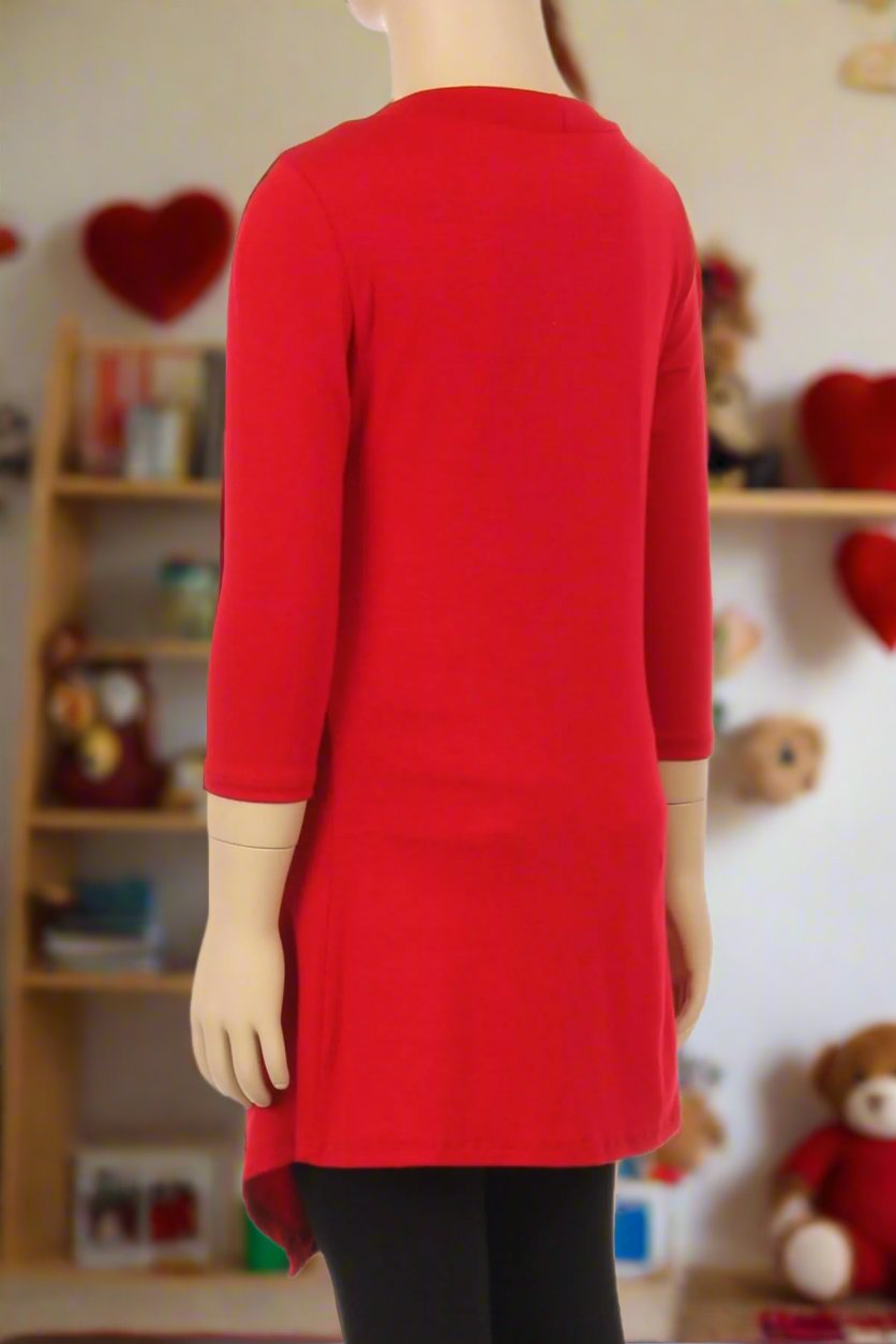 Girls Solid Red Dress Asymmetric 3/4 Sleeve Tunic Top Tops MomMe and More 