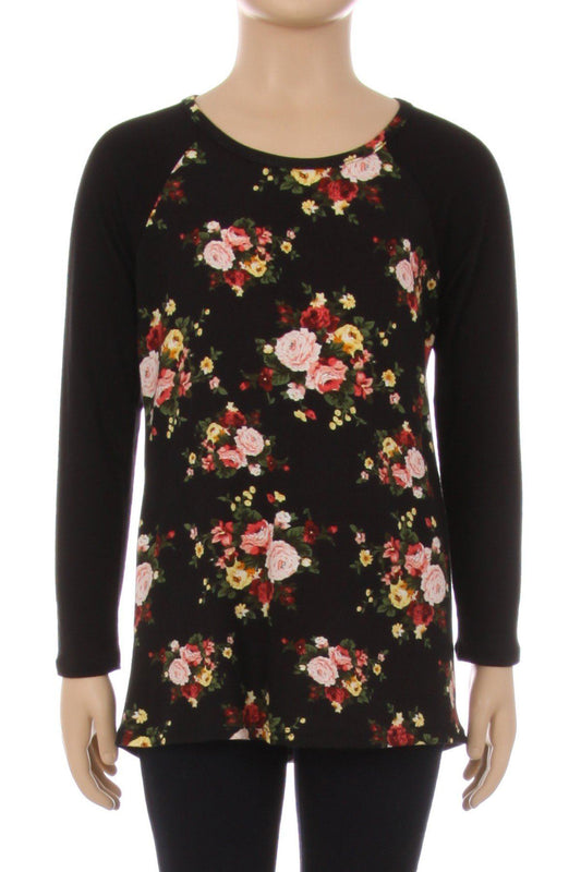 Black Floral Top For Girls Long Sleeve Shirt: 6/8/10/12 Tops MomMe and More 