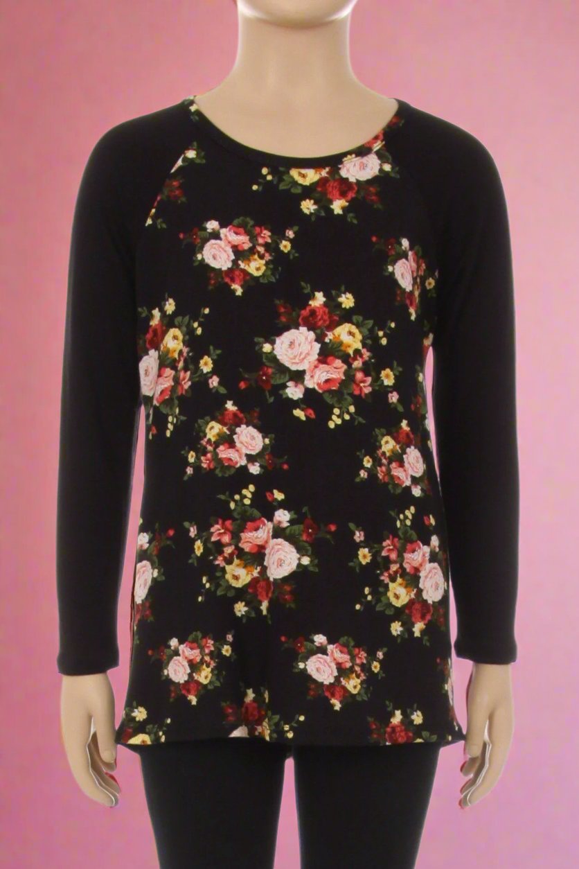 Black Floral Top For Girls Long Sleeve Shirt: 6/8/10/12 Tops MomMe and More 