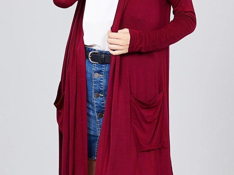 Women's Burgundy Cardigan With Pockets: S/M/L/XL Cardigan MomMe and More 