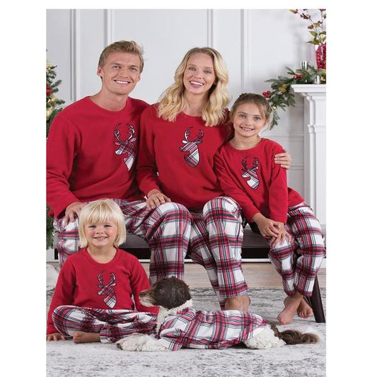 Matching Christmas Red Plaid Family Pajamas: Rudolph Sleepwear MomMe and More 