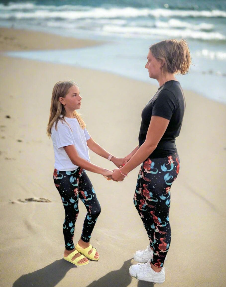 Girls Leggings Kids Mermaid Printed Leggings: Yoga Waistband Leggings MomMe and More 