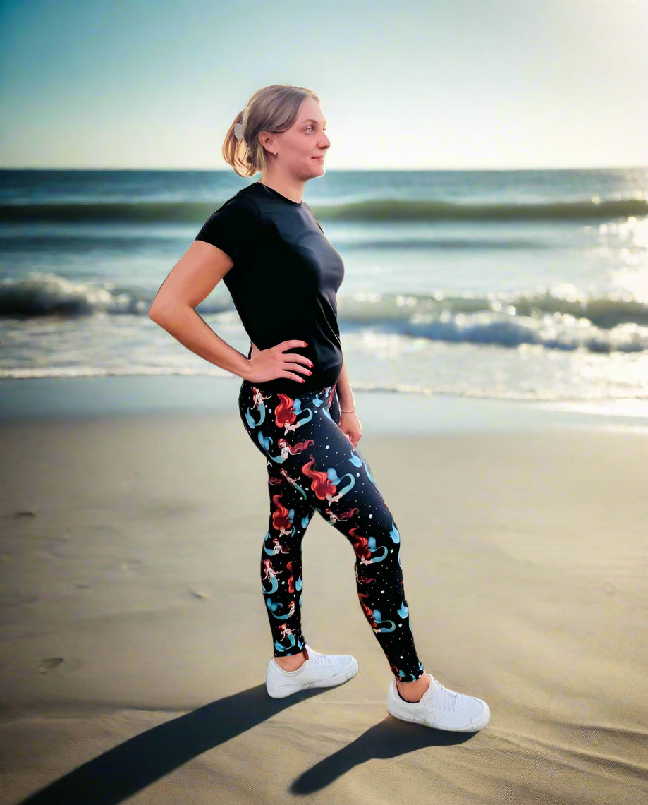 Womens Mermaid Print Leggings: Yoga Waist Leggings MomMe and More 