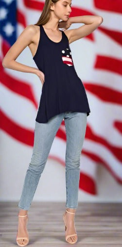 Women's American Flag Summer Tank Top Navy Blue Mom and Me 4th of July Shirt MomMeAndMore Boutique