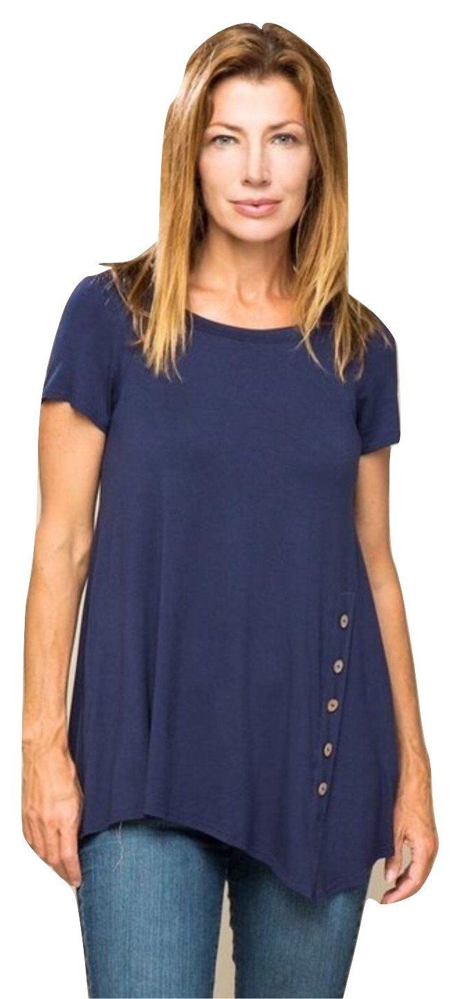Women's Navy Blue Tunic Top With Side Buttons: S/M/L/XL Tops MomMe and More 
